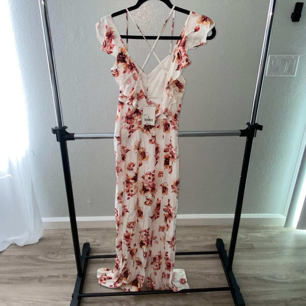 Coral and White Ruffled jumpsuit